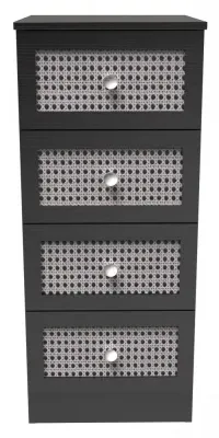 Rattan 4 Drawer Narrow Chest - Black Ash