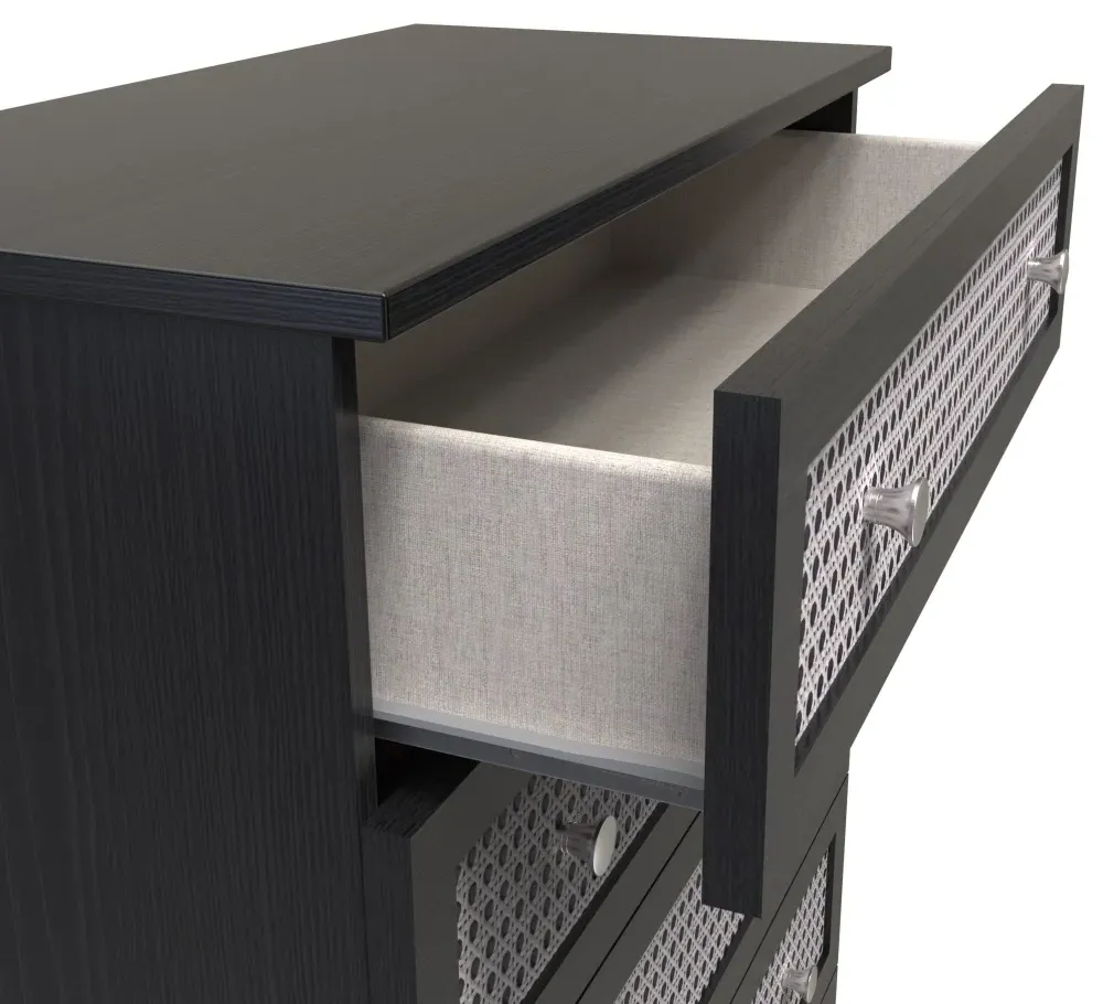 Rattan 5 Drawer Chest - Black Ash