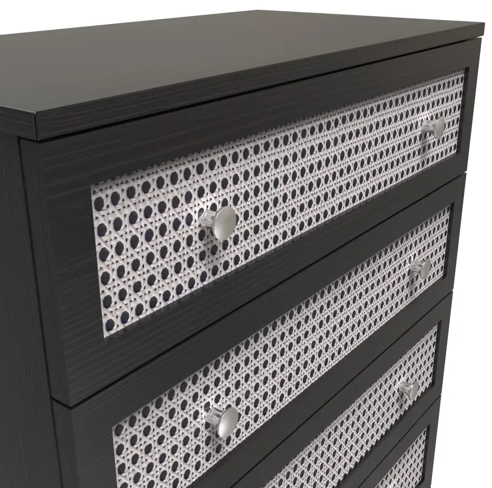 Rattan 5 Drawer Chest - Black Ash