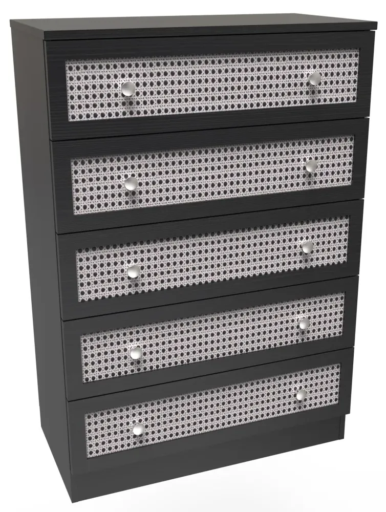 Rattan 5 Drawer Chest - Black Ash