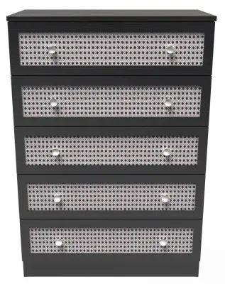 Rattan 5 Drawer Chest - Black Ash