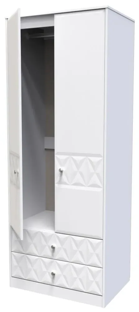 San Jose 2 Door 2 Drawer Tall Wardrobe - White, MDF