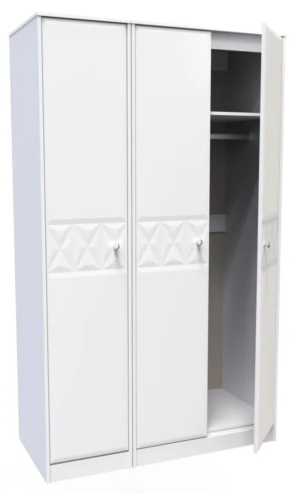 San Jose 3 Door Tall Wardrobe - White, MDF
