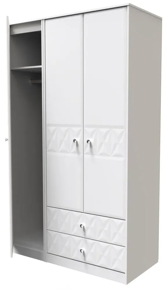 San Jose 3 Door Triple Wardrobe with 2 Drawers - White, MDF