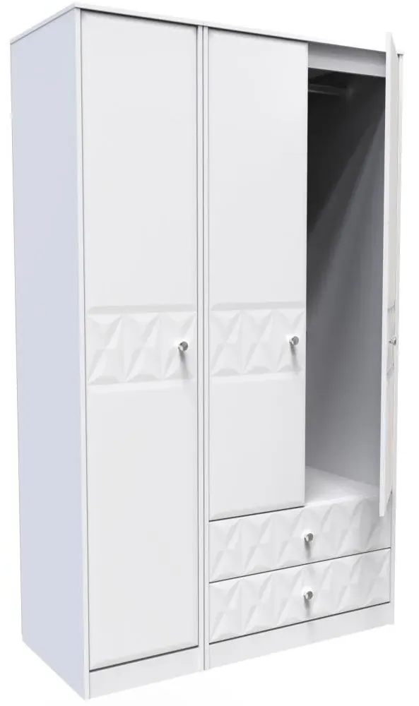 San Jose 3 Door Triple Wardrobe with 2 Drawers - White, MDF
