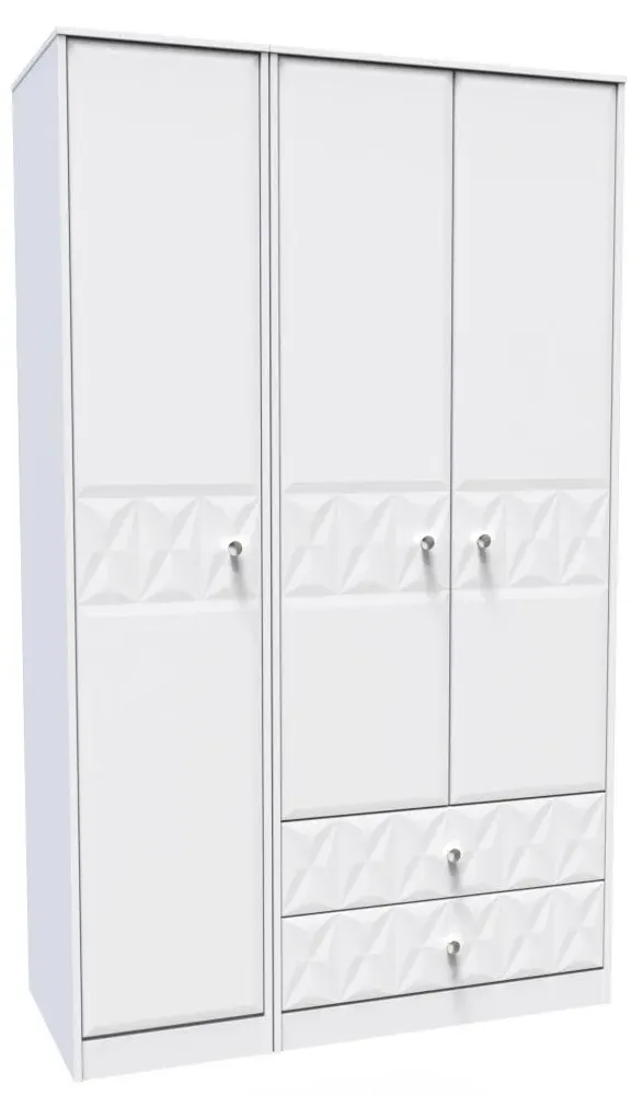 San Jose 3 Door Triple Wardrobe with 2 Drawers - White, MDF