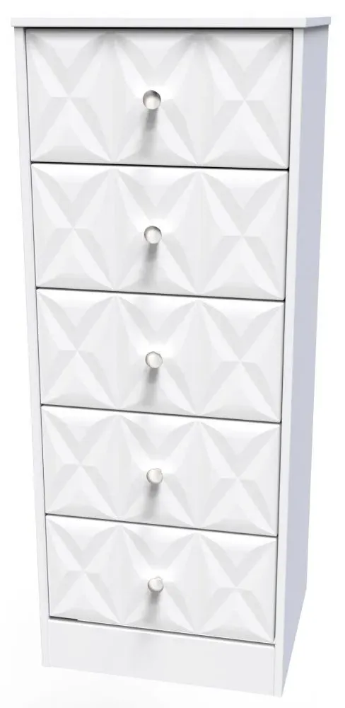 San Jose 5 Drawer Narrow Chest - White, MDF