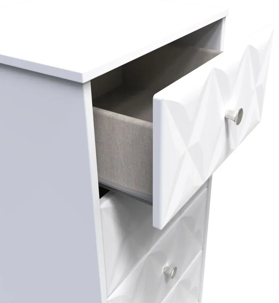 San Jose 5 Drawer Narrow Chest - White, MDF