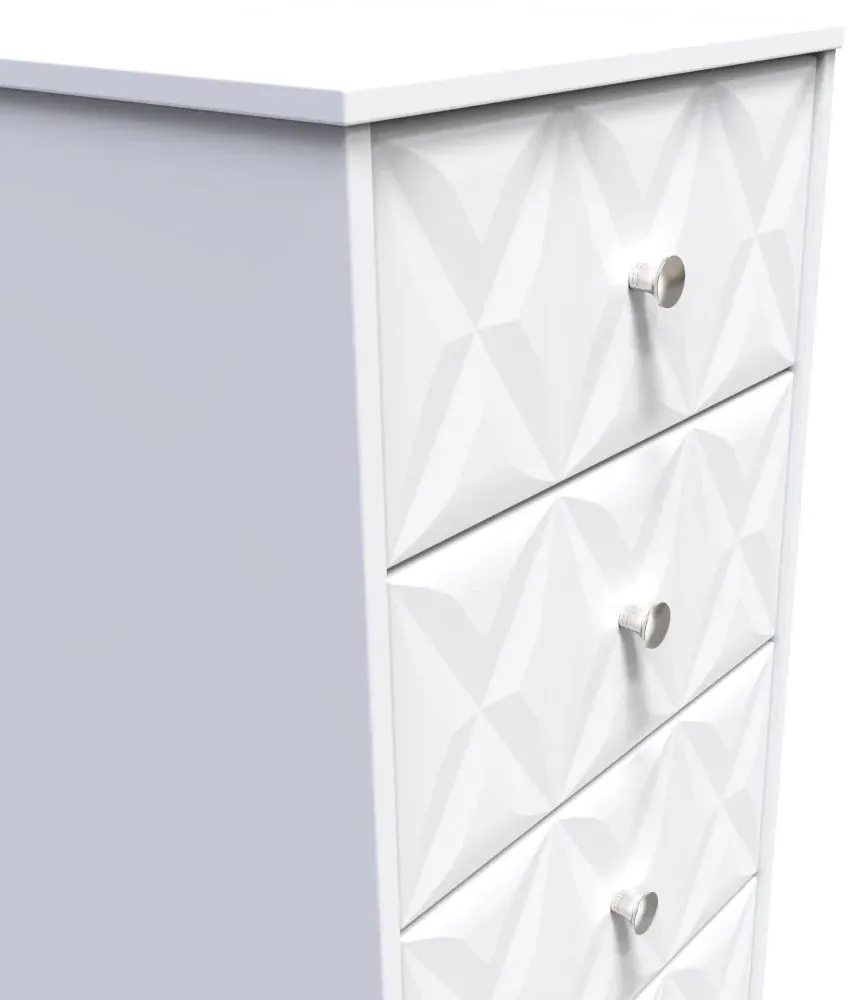 San Jose 5 Drawer Narrow Chest - White, MDF