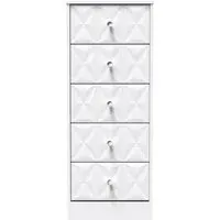 San Jose 5 Drawer Narrow Chest - White, MDF