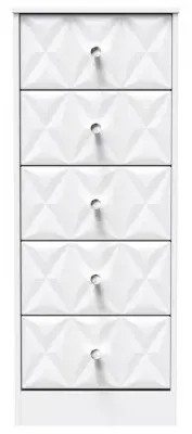 San Jose 5 Drawer Narrow Chest - White, MDF
