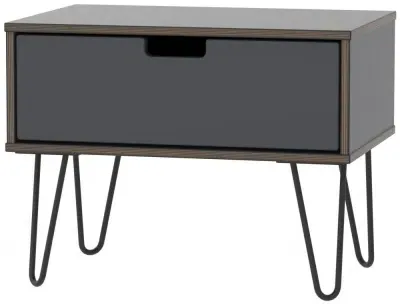Shanghai 1 Drawer Bedside Cabinet with Hairpin Legs - Graphite image