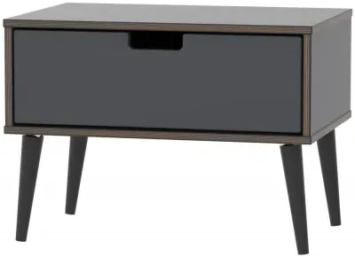 Shanghai 1 Drawer Bedside Cabinet with Wooden Legs - Graphite