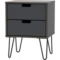 Shanghai 2 Door Bedside Cabinet with Hairpin Legs - Graphite