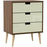 Shanghai 3 Drawer Midi Chest with Natural Legs - Cream, Walnut