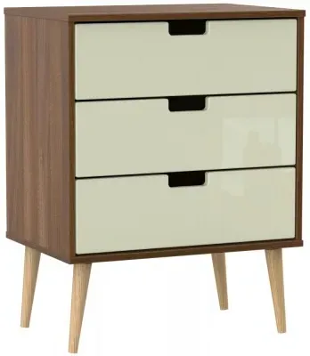 Shanghai 3 Drawer Midi Chest with Natural Legs - Cream, Walnut