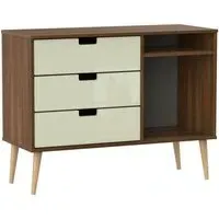 Shanghai 3-Drawer TV Unit with Natural Legs - Cream, Walnut