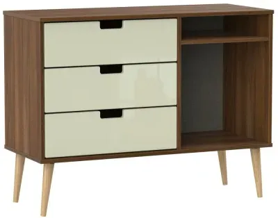 Shanghai 3-Drawer TV Unit with Natural Legs - Cream, Walnut