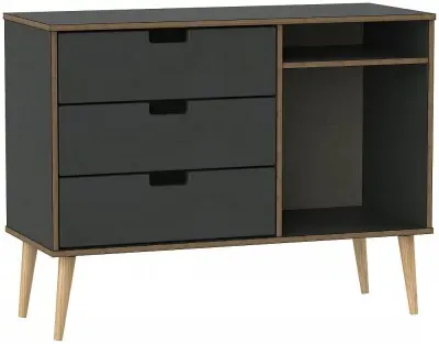 Shanghai 3-Drawer TV Unit with Natural Legs - Graphite