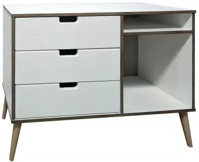 Shanghai 3-Drawer TV Unit with Natural Legs - White