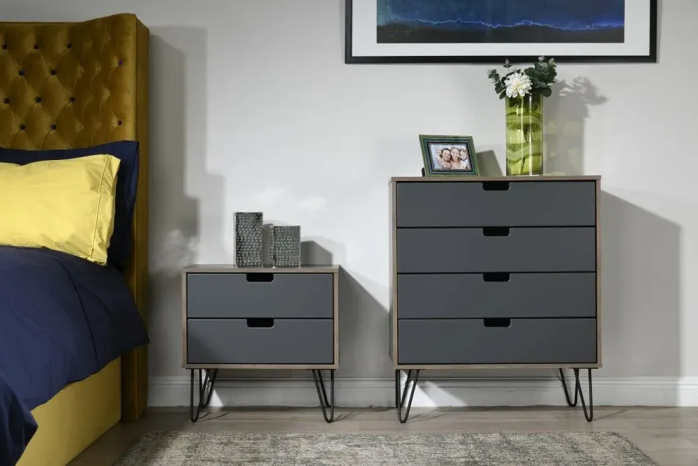 Shanghai 4 Drawer Chest with Hairpin Legs - Graphite