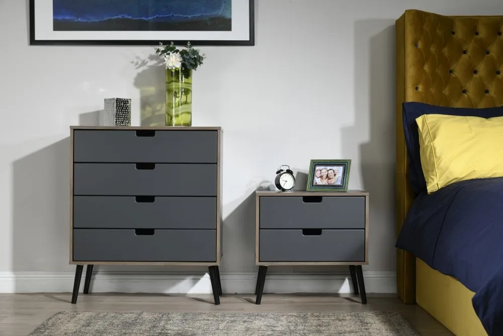 Shanghai 4 Drawer Chest with Wooden Legs - Graphite