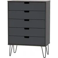 Shanghai 5 Drawer Chest with Hairpin Legs - Graphite