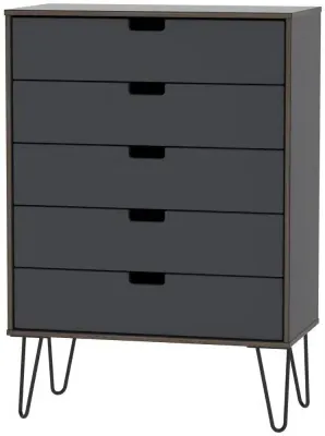 Shanghai 5 Drawer Chest with Hairpin Legs - Graphite