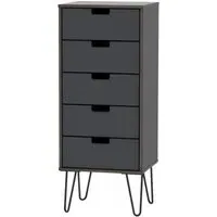 Shanghai 5 Drawer Narrow Chest with Hairpin Legs - Graphite