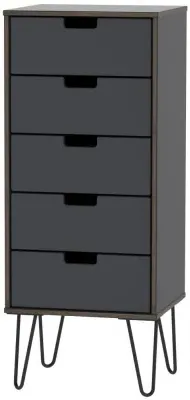 Shanghai 5 Drawer Narrow Chest with Hairpin Legs - Graphite image