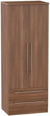 Sherwood 2 Door Tall Wardrobe with 2 Drawers - Walnut image