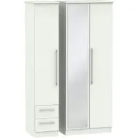 Sherwood 3 Door Tall Wardrobe with Mirror and Drawers - Porcelain