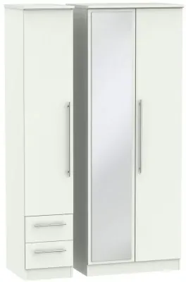 Sherwood 3 Door Tall Wardrobe with Mirror and Drawers - Porcelain