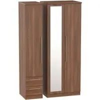 Sherwood 3 Door Tall Wardrobe with Mirror - Walnut