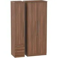 Sherwood 3-Door Wardrobe with 2 Drawers - Walnut