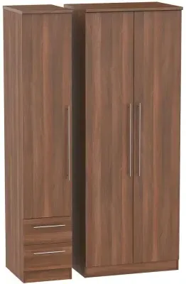 Sherwood 3-Door Wardrobe with 2 Drawers - Walnut
