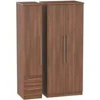Sherwood 3-Door Wardrobe with Drawers - Walnut