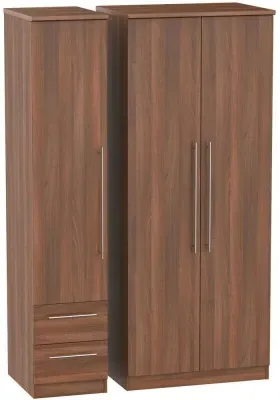 Sherwood 3-Door Wardrobe with Drawers - Walnut