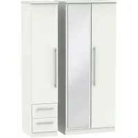 Sherwood 3-Door Wardrobe with Mirror and Drawers - Porcelain