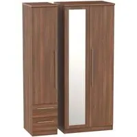 Sherwood 3-Door Wardrobe with Mirror and Drawers - Walnut