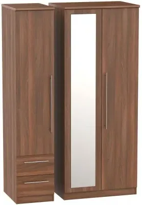 Sherwood 3-Door Wardrobe with Mirror and Drawers - Walnut