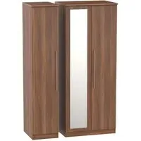 Sherwood 3-Door Wardrobe with Mirror - Noche Walnut