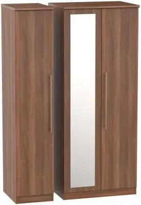 Sherwood 3-Door Wardrobe with Mirror - Noche Walnut