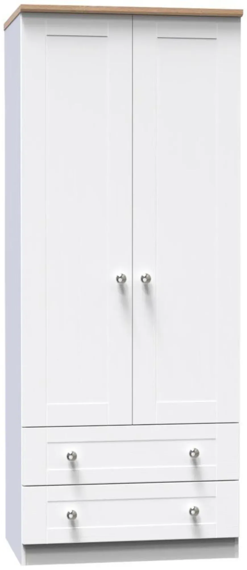 Sussex 2 Door 2 Drawer Double Wardrobe - White, Oak