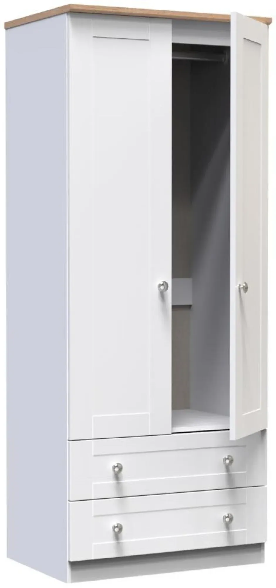 Sussex 2 Door 2 Drawer Double Wardrobe - White, Oak