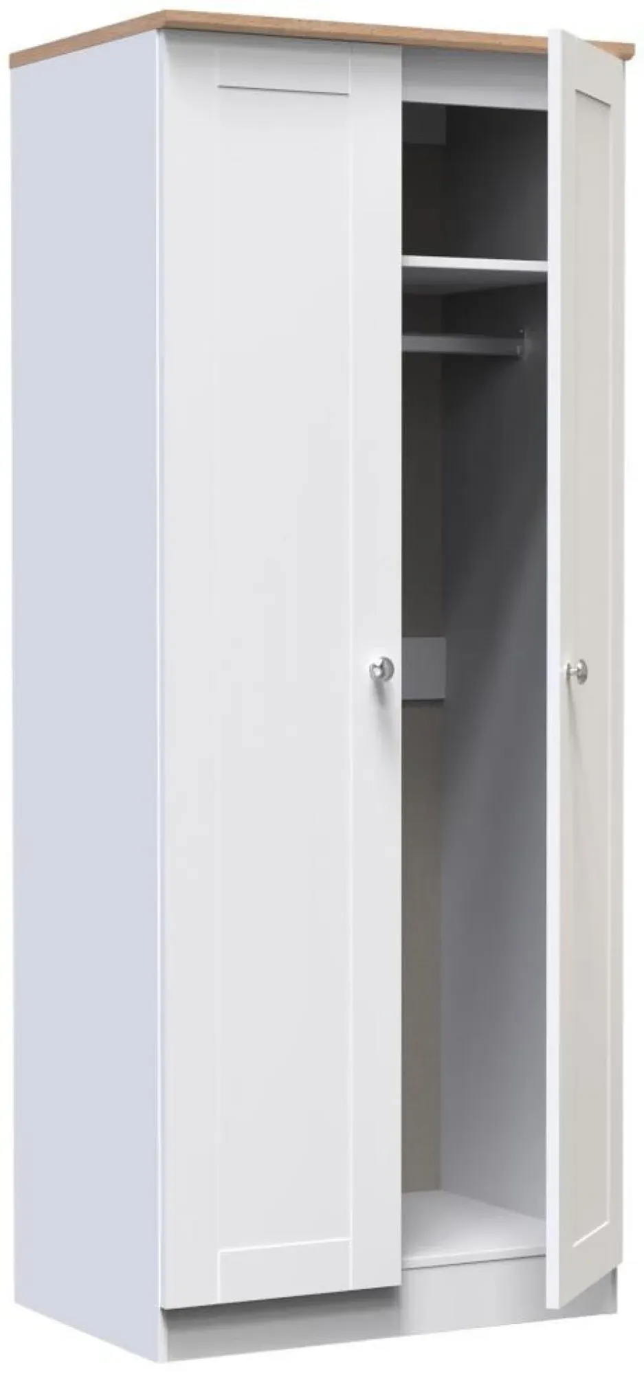 Sussex 2 Door Tall Wardrobe - White, Oak Effect