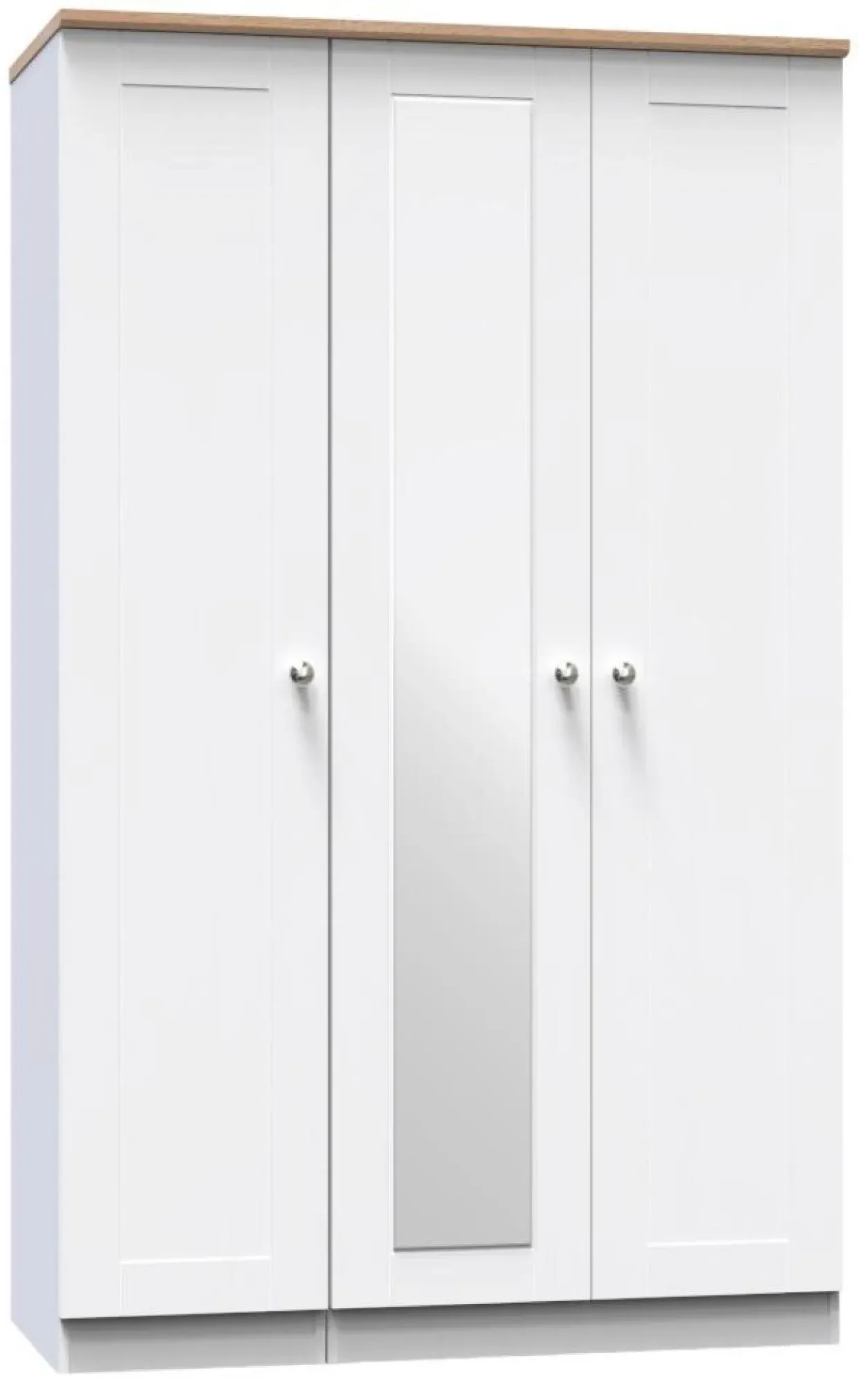 Sussex 3 Door Tall Triple Wardrobe with Mirror - White, Oak