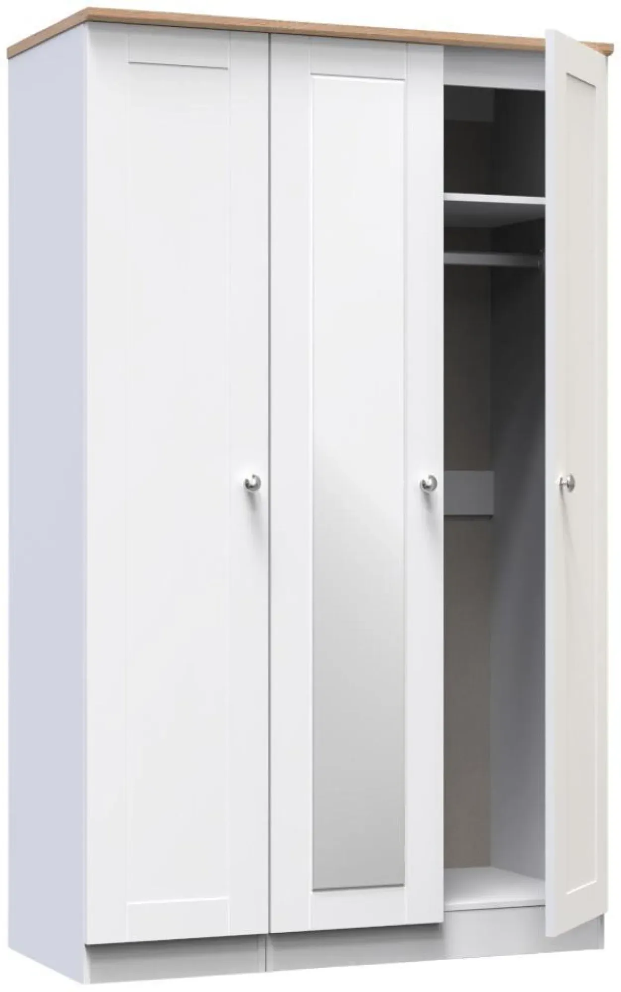 Sussex 3 Door Tall Triple Wardrobe with Mirror - White, Oak