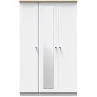 Sussex 3 Door Tall Triple Wardrobe with Mirror - White, Oak