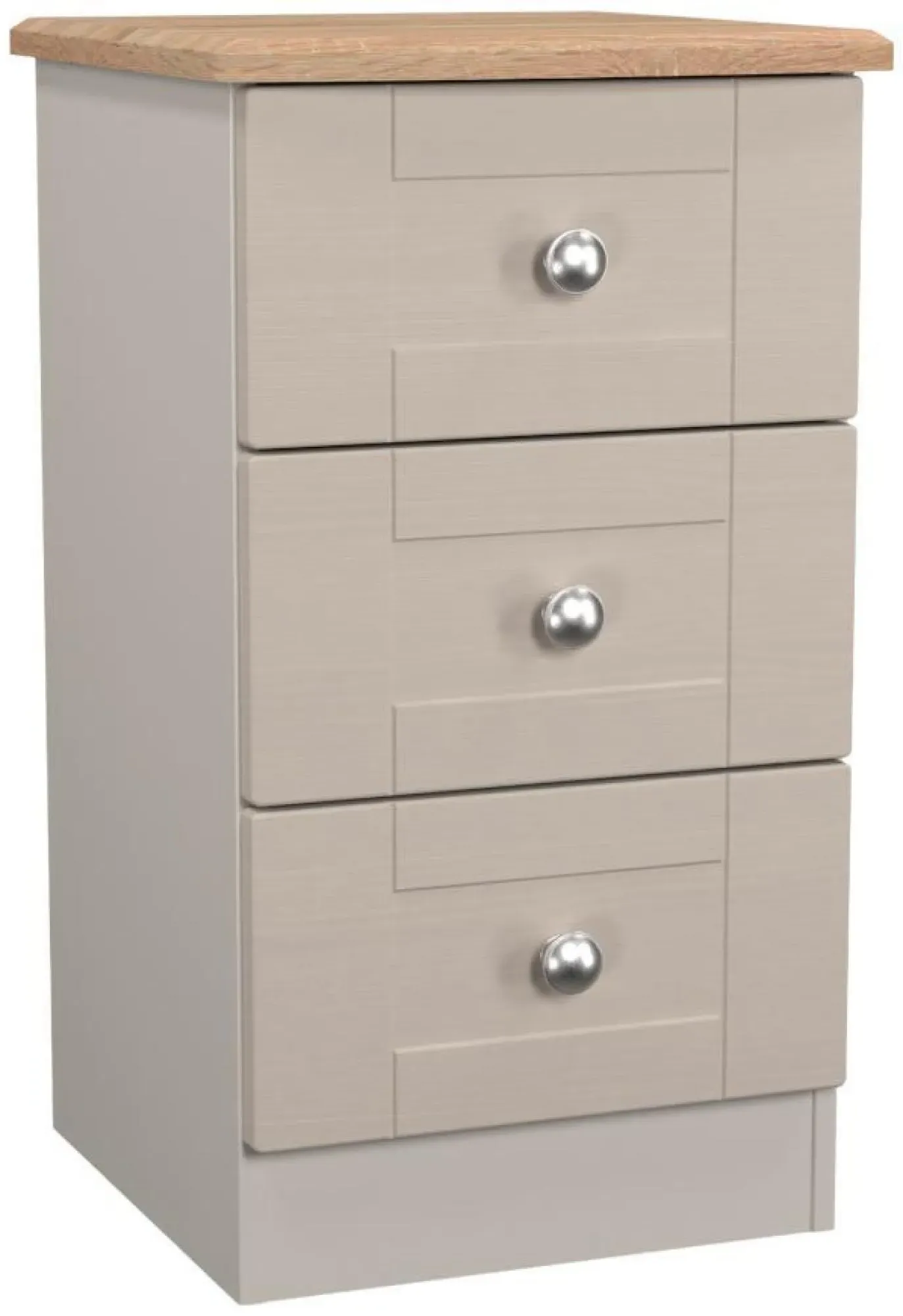 Sussex 3 Drawer Bedside Cabinet - Cashmere, Oak